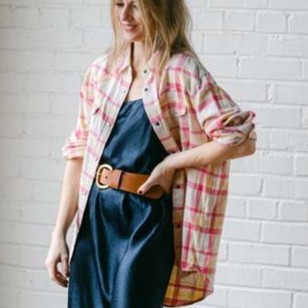 THE GREAT. The Heritage Shirt in Cherry Blossom Plaid size Small